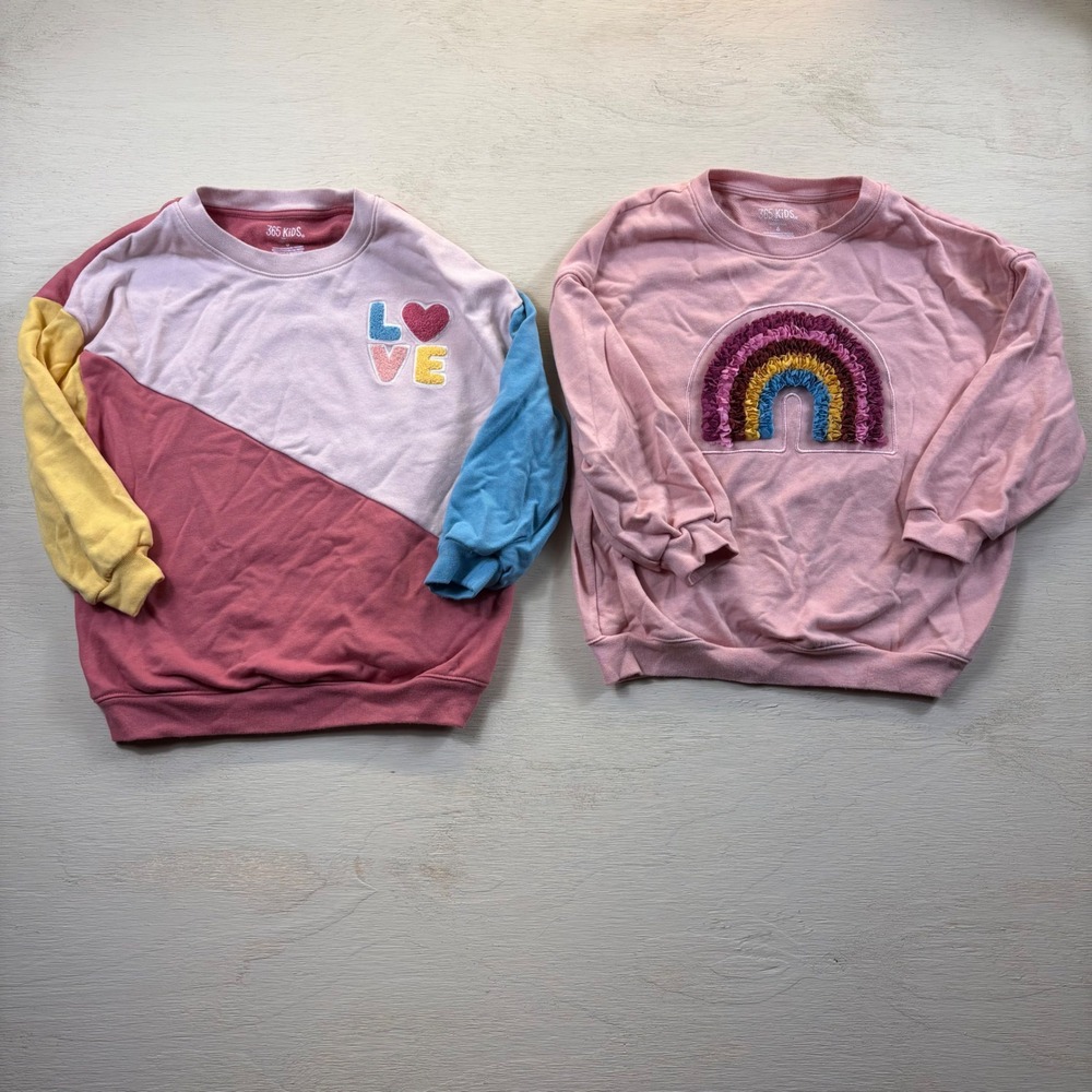 365Kids Garanimals Sweatshirts 2 Girls Size 6 Colorblock Rainbows Love Heart